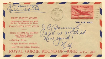 USA Sc. C32 5c Royal Gorge Round-up 1947 DC-4 Skymaster Aviation on 1946 FDC (1) - Image 1 of 2