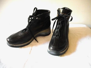 $1.5K CESARE PACIOTTI Black Wedge Leather Ravencore Goth Boots Punk US7 EU37 - Picture 1 of 7