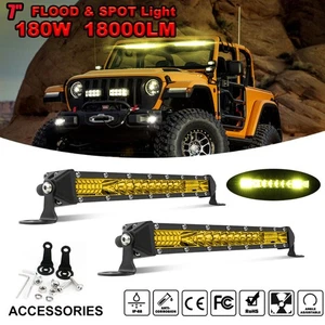 2x Slim 7" Led Light bar Yellow Spot Flood Driving Offroad Fog Lamps 4WD Trucks - Picture 1 of 18