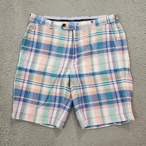 Brooks Brothers Shorts Mens 36 Blue Pink Madras Plaid Baird McNutt Linen Bermuda - Picture 1 of 12