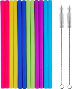 tifanso 8.5 inch, Multicolor 12pcs Smoothie Straws + 2pcs Cleaning Brushes - Picture 1 of 7