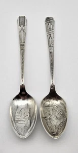 (2) 1933 Chicago A Century of Progress Green Duck Ft. Dearborn Sterling Spoons - Picture 1 of 10