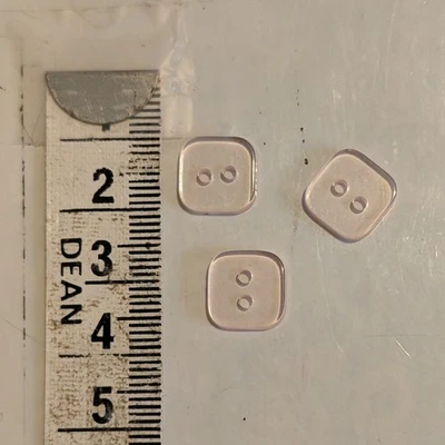 3 10mm Pale Pink Clear Square 2 Hole Plastic Button - Image 1 of 2