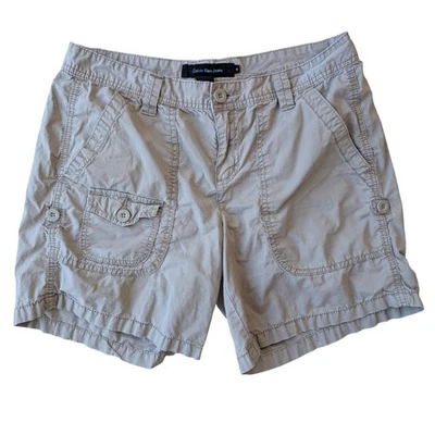 Calvin Klein 牛仔裤女式米色棉质工装短裤 10 码实用休闲夏季 — 第 1/4 张图片