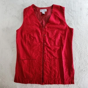 Chaleco Milano Design Group Rojo Mezcla de Lino Mujer Talla Mediana Botón Bolsillos Frontales - Imagen 1 de 17