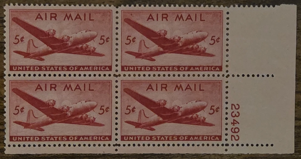US - Scott C32- Air Mail - BR Plate Block - DC-4 Skymaster - MNH!!! - Image 1 of 1