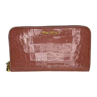 Carteira Miu Miu crocodilo couro em relevo com zíper ao redor blush rosa caixa feita na Itália - Imagem 1 de 4