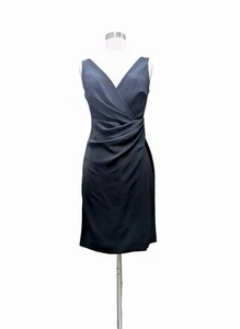 TAHARI Dress Black Surplice V Neck Gathered Sheath Lined Short Sz 2 - Picture 1 of 8