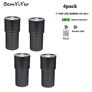 4 pack 10W Battery Wireless DMX Remote  LED pin spot DJ Uplights Zoom RGBWA+UV - Picture 1 of 11
