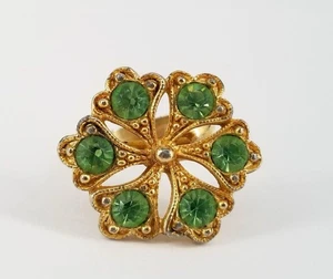 Anillo Ajustable Talla Disfraz Flor Vidrio Uranio Tono Dorado Vintage - Imagen 1 de 5