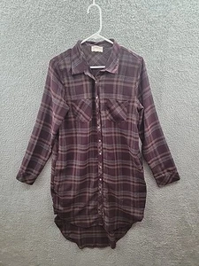 Camisa Top Everly Para Mujer Talla M Rayas Cuadros Botones Delanteros De Gran Tamaño Larga - Imagen 1 de 6