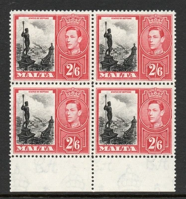 Malta 1938-43 2/6d Negro y escarlata en bloque de cuatro SG 229 Mnh. (R2531) Foto 1 de 2
