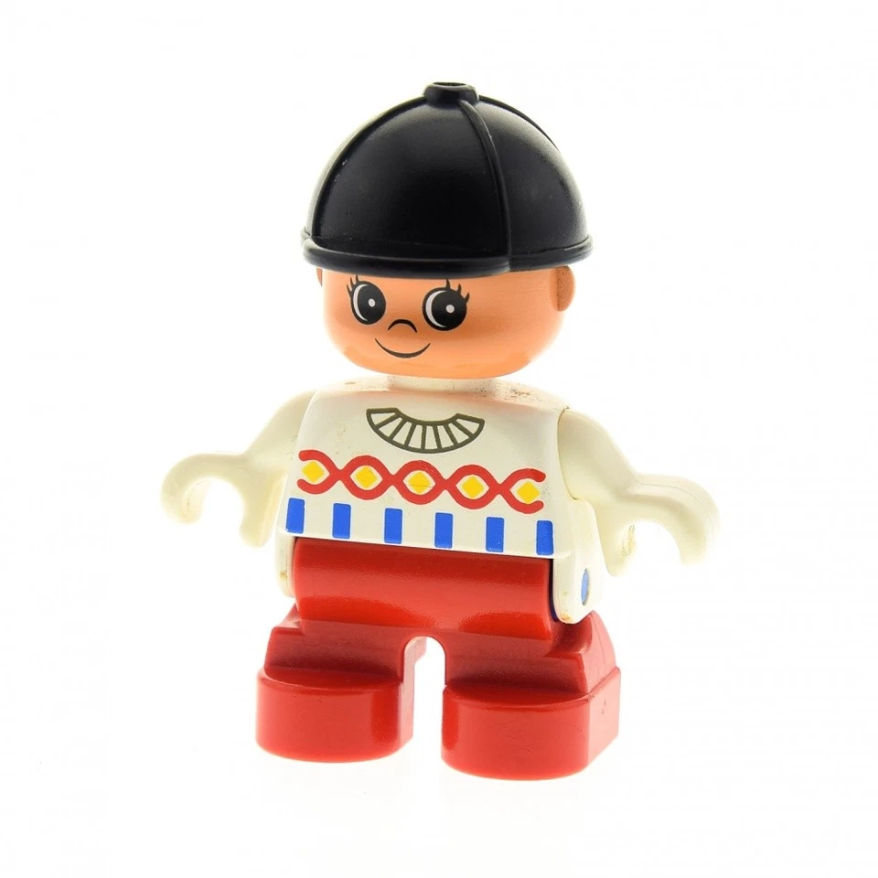 1x Lego Duplo Figurine Child Girl Red Sweater White Rider Ride Cap 6453pb014 - Image 1 of 1