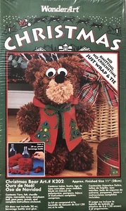 Oso de Navidad WonderArt 1994 vintage K202 sin tejer ganchillo envoltura hilo de corbata - Imagen 1 de 4