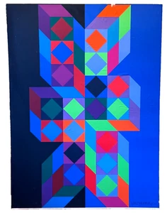 1972 Victor Vasarely Original Munich Olympics Op Art Silkscreen Print Vtg Mcm - Picture 1 of 16