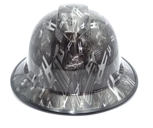 Wide Brim Hard Hat Hydro Dipped in Silver Punisher Skulls w/ Brim Guard - Picture 1 of 4