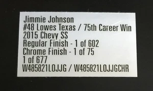 BOX LABEL FOR: 2015 Jimmie Johnson Texas & 75th Race Win Regular & Chrome car - Picture 1 of 1