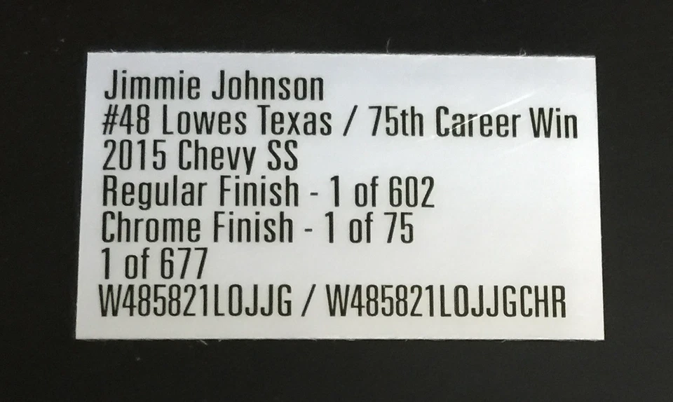 BOX LABEL FOR: 2015 Jimmie Johnson Texas & 75th Race Win Regular & Chrome car - Image 1 of 1