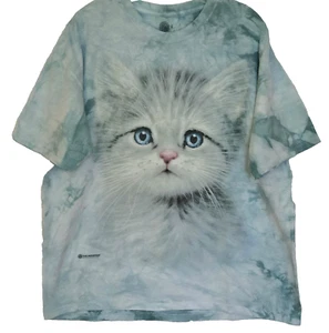 T-shirt donna vintage The Mountain taglia grande tie dye bianca faccia di gatto blu bianca - Foto 1 di 9