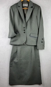 Travis Ayers Sz 8 Power Skirt Suit 3 Button Jacket Line Skirt Gray Blue Career - Picture 1 of 15