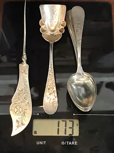 RARA PALA DE AZÚCAR DE PLATA ESTERLINA DE LA DÉCADA DE 1860 6 CUCHARAS Y CUCHILLO 173 GRAMOS Hyde & Bettys - Imagen 1 de 12