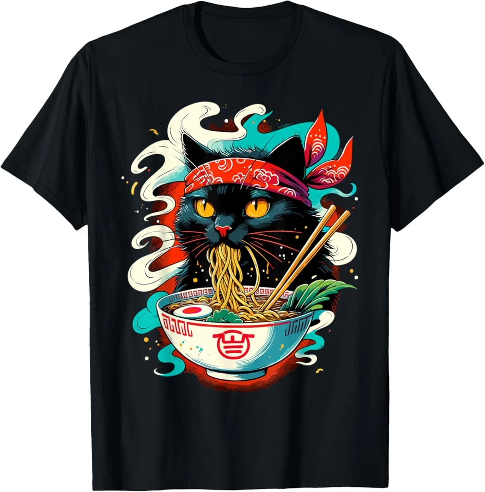 Camiseta Cat Ramen Fideos Anime Japonés Kawaii Cat Foto 1 de 1