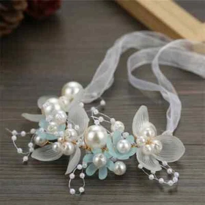 Spring Bohemian Girls Bridal Pearl Hair Headdress Flower Wreath Bride Garland - Picture 1 of 3