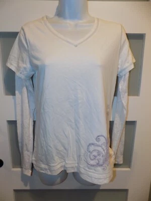 Camisa Danskin Now blanca damasco transparente LS aspecto en capas S (4/6) para mujer nueva sin etiquetas Foto 1 de 3