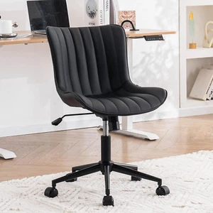 Black Ergonomic Home Office Desk Chair with Wheels Comfy Armless Vanity Chair wi - Picture 1 of 10