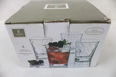 Open Box Gibson Home 4 Piece 13oz Glass Tumbler Cups Glasses Set ZZ - Image 1 of 4