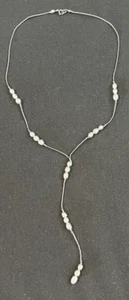 Native American Hand Strung Liquid Silver 925 Lariat Necklace Freshwater Pearls - Picture 1 of 5