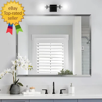 30X36 Inch Bathroom Mirror Frameless Beveled Edge Rectangle Wall Mirror - Image 1 of 4