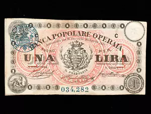 Italien BIGLIETTO FIDUCIARIO Banca Popolare Operaia 1 Lire 1871 ** 1872 - Bild 1 von 4