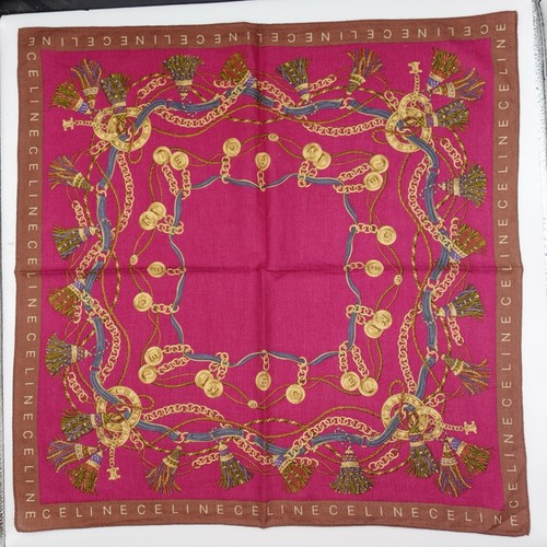 Sciarpa cotone Celine Paris modello fazzoletto rosso jacquard catena logo 22"x22"