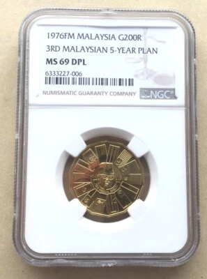 Malaysia 1976 5-Year Plan NGC 200 Ringgit MS69DPL Gold Coin,UNC,Rare - Image 1 of 2