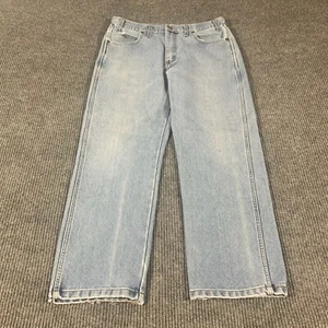 VTG Work N Sport Jeans Mens 34x29 Blue Denim Light Wash Plaid Lined Straight Leg - Picture 1 of 13