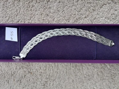 Stunning flat plaited woven 925 silver bracelet - lovely Xmas Gift! - Image 1 of 4