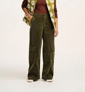 Lucy&Yak Phoenix Corduroy Cargo Pants Size 44 US 20 Green Wide Leg Medium Waist - Picture 1 of 6