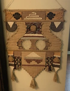 Don Freedman Stil Wandbehang Kunst Boho Folk MCM Textil 70er Wandteppich - Bild 1 von 23