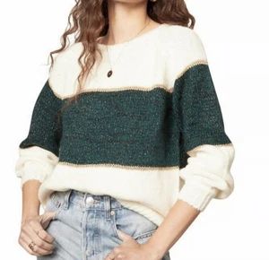 Steve Madden ästhetischer Pullover in Elfenbein Urlaub Weihnachten neu mit Etikett Größe Large gestreift - Bild 1 von 2