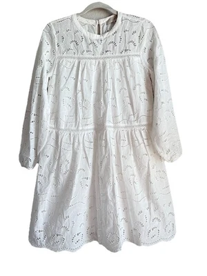 Loft Dress Women’s Size XS White Eyelet Lined Swing Cotton Long Sleeve Boho NEW - Image 1 of 4