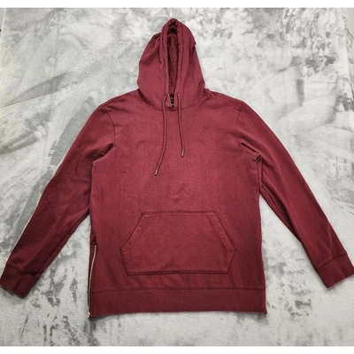 Pacsun Hoodie Mens L Red Burgundy Pullover Side Zip Hem Sweatshirt Casual Pocket - Image 1 of 4