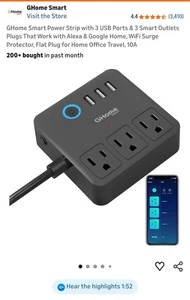 Tira de alimentación inteligente para el hogar con 3 puertos USB y 3 tomas enchufes NEGROS  - Imagen 1 de 4