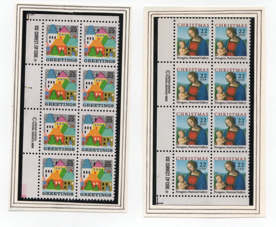 Scott #2244 2245 Madonna Perugino Village Scene Zip Block of 8 Stamps - MNH - Image 1 of 1