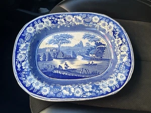 ANTIKE STAFFORDSHIREWARE BLAU & WEISS SERVIERPLATTE - Bild 1 von 9