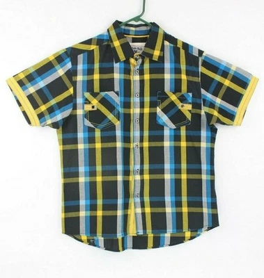 Atittude Gold Black Blue Yellow Plaid Mens Size XL Short Sleeve Shirt - Image 1 of 4