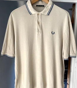 Vintage Fred Perry Polo Shirt Size L/XL golden yellow beige /blue tipped 46" - Picture 1 of 24