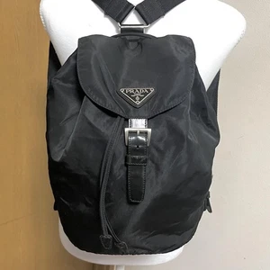 Prada Nylon Drawstring Backpack Black Interior Pocket Used M712 - Picture 1 of 16