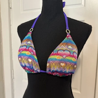 Ocean Pacific OP Bikini Top Y2k Purple Adjustable Straps Rhinestone Details M - Image 1 of 4