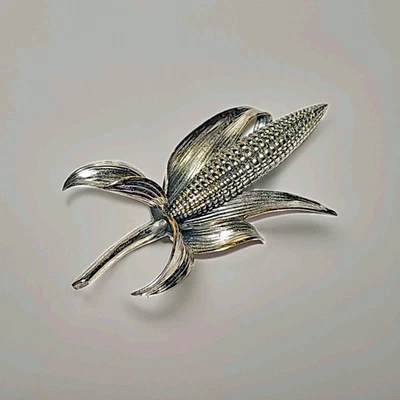 Broche broche mazorca maíz plata esterlina hecho a mano 2,5" Foto 1 de 4